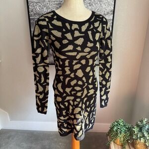 Moda International‎ Dress XS Black Gold Metallic Animal Print Long Sleeve